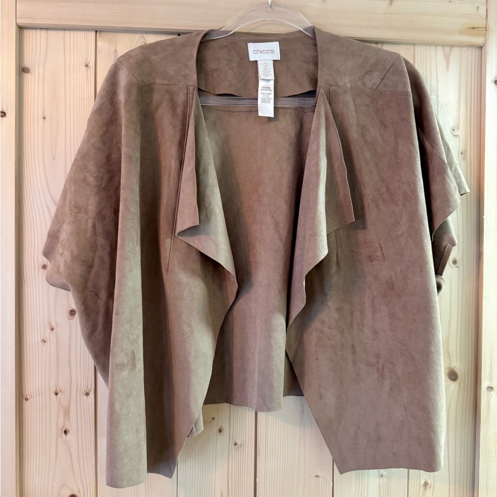 Tan Faux Suede Open Blazer Jacket Cape